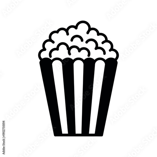 A black and white illustration of a bucket of popcorn on a plain background