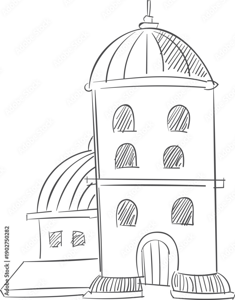 Fototapeta premium Apartment building pencil sketch. Fantasy town house