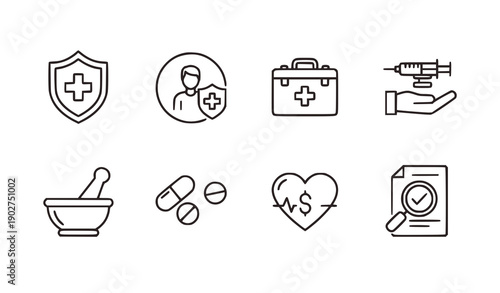 Medical icons set with healthcare symbols flat design vector illustration