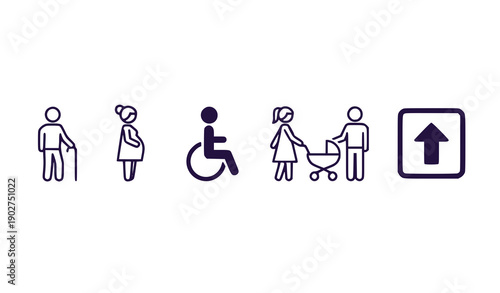 Accessibility icons set with people and arrow sign vector illustration