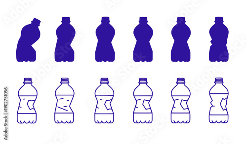 Crushed & Deformed Plastic Bottles Set, Vector Illustration Flat Design