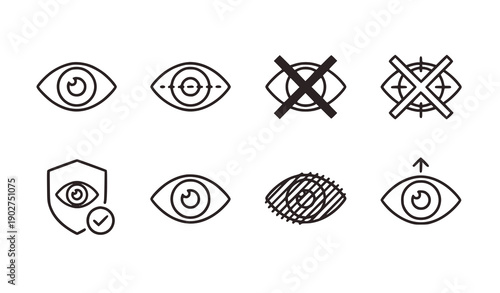 Set of Eye Icons with Various Expressions and Symbols, Vector Illustration