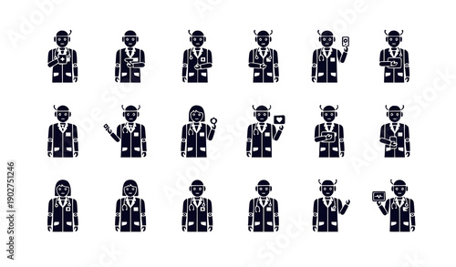 Medical Professionals with Headsets and Devices Vector Illustration