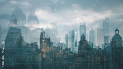 Cityscape Overlap, Old and New Buildings