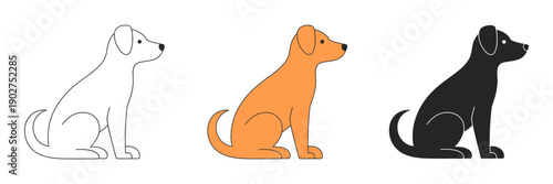 Dog sitting icon vector illustration isolated on white background, featuring simple minimalist pet design, animal symbol, and modern graphic style for logos, apps, and educational visuals.