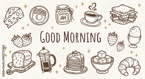 Bakery Breakfast Vector Set – Hand Drawn Morning Food Icons SVG