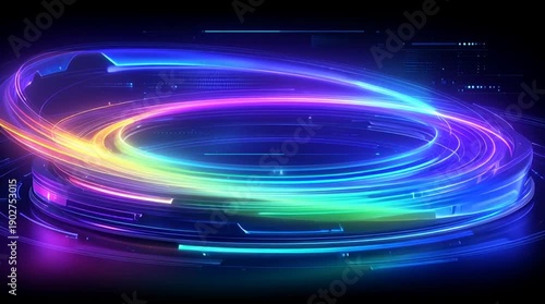abstract futuristic ai technology background loop, colorful digital data visualization with copyspace, hightech holographic interface animation