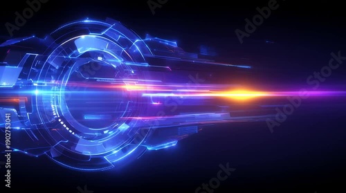 abstract futuristic ai technology background loop, colorful digital data visualization with copyspace, hightech holographic interface animation