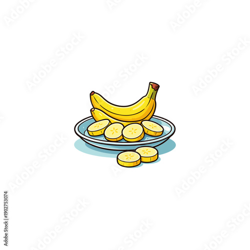 Fresh Yellow Bananas and Sliced Banana on Plate logo icon flat vector design