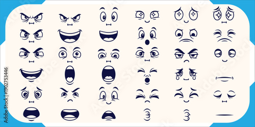 Collection of 24 Cartoon Face Expressions and Moods in Outline Vector for Emotional Messaging and UI Design