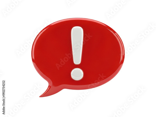 A red speech bubble with an exclamation mark isolated on transparent background