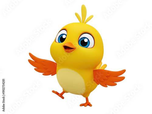 A yellow cartoon bird with orange wings and feet isolated on transparent background