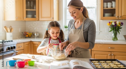 Wallpaper Mural Mother and daughter baking cookies together in a bright kitchen   Torontodigital.ca