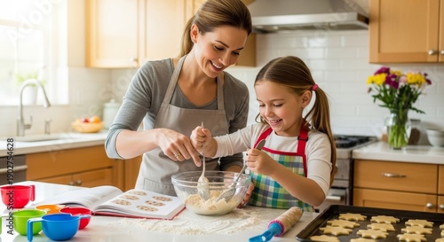 Wallpaper Mural Mother and daughter baking cookies together in cozy kitchen   Torontodigital.ca