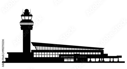 the single silhouette of the airport terminal and control tower
