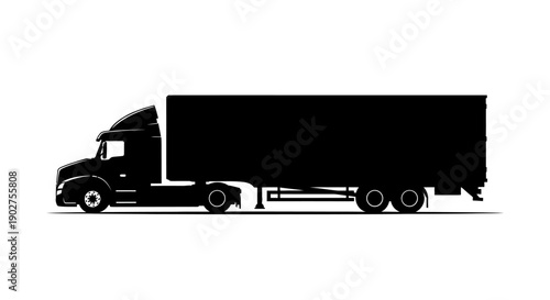 single cargo truck silhouette on white bcakground