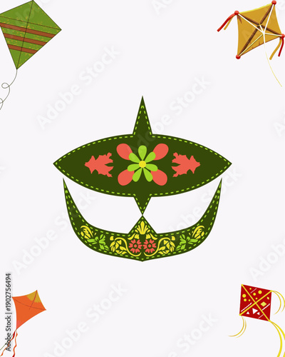 Cartoon kites. Wind flying toy with ribbon and tail for kids. Makar Sankranti, Vasant Panchami, kite festival. Butterfly, fish and rainbow kite shape and design, vector set. Illustration 