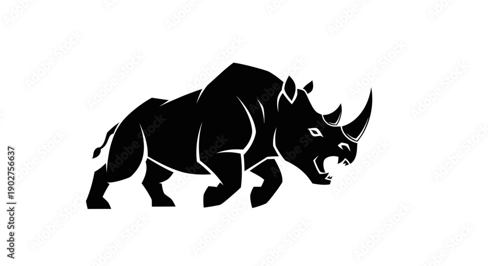 Obraz premium Black rhino silhouette against white background