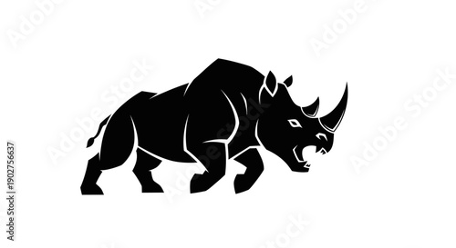 Black rhino silhouette against white background