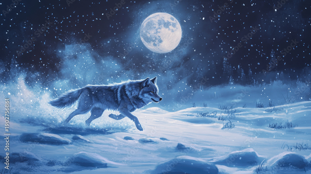 custom made wallpaper toronto digitalA majestic wolf running under the enchanting moonlight in a snowy landscape AI Generative