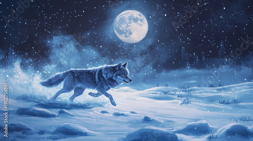 Wallpaper Mural A majestic wolf running under the enchanting moonlight in a snowy landscape AI Generative Torontodigital.ca