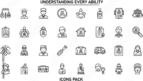 Understanding Every Ability Line Icons: Diverse People, Professions, Inclusivity  Awareness Collection