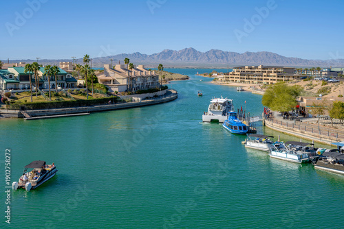 Lake Havasu city Arizona waterfront and landscape of the city.