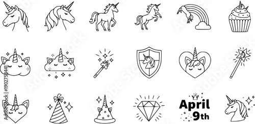 Whimsical Unicorns and Magical Elements Collection: Perfect for Fantasy and Celebration Designs