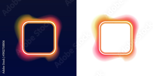 Glowing square neon frame in orange and red. Perfect for digital banners, posters, or social media graphics. Vector illustration isolated on dark background. PNG