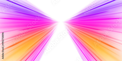 Purple, pink and orange neon ribbons twist in a high-speed motion swirl. Curved luminous trails convey energy and futuristic dynamics. Vector illustration isolated for tech or cyberpunk designs. PNG