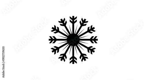 Black stylized snowflake icon with radial arms on a white background, perfect for winter design elements and graphic resources.