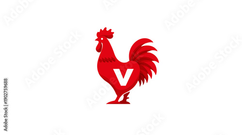 Bold Red Rooster Illustration Isolated on White Background. Vibrant Stylized Farm Bird Vector Graphic Design.