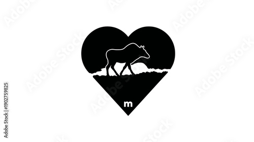 Black silhouette of a wild moose within a heart shape, symbolizing love for nature, wilderness, and wildlife conservation.