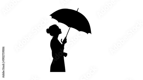 Silhouette of woman holding umbrella looking up