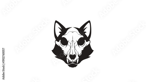 Monochrome vector illustration of an animal skull head, stylized and dark. Ideal graphic design element or logo concept.