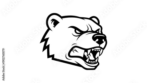Fierce aggressive grizzly bear head mascot cartoon vector illustration. Wild animal graphic design element.