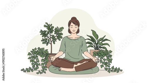 Woman Meditating in Lotus Position Serenely.