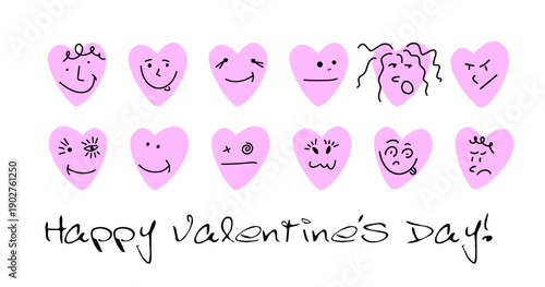 Happy Valentine's Day. Groovy character lovely hearts. Love concept. Hand drawn. Not AI, vector illustration.
