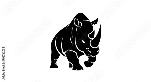 Black rhino silhouette on white background