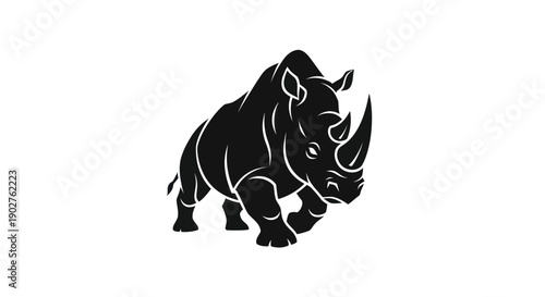 Black rhino silhouette on white background