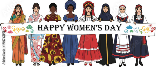 A business team and a diverse group of people including a woman, child, and family silhouette join together in a fun vector illustration concept