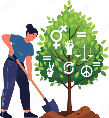 A smiling gardener and a male worker holding a shovel stand beside a cheerful maid and a woman cleaning with a broom and mop, representing a professional home service team in a vector cartoon