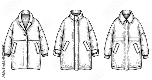 Vintage style black and white jacket designs collection with retro patterns