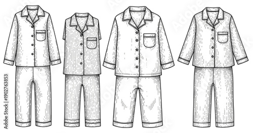 Vintage black and white pajama set collection with short and long sleeves