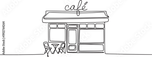 One continuous line drawing of Coffeehouse, coffee shop or cafe concept. one line Art icon drawing vector