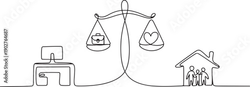 One continuous line drawing of work life balance concept. one line Art icon drawing vector
