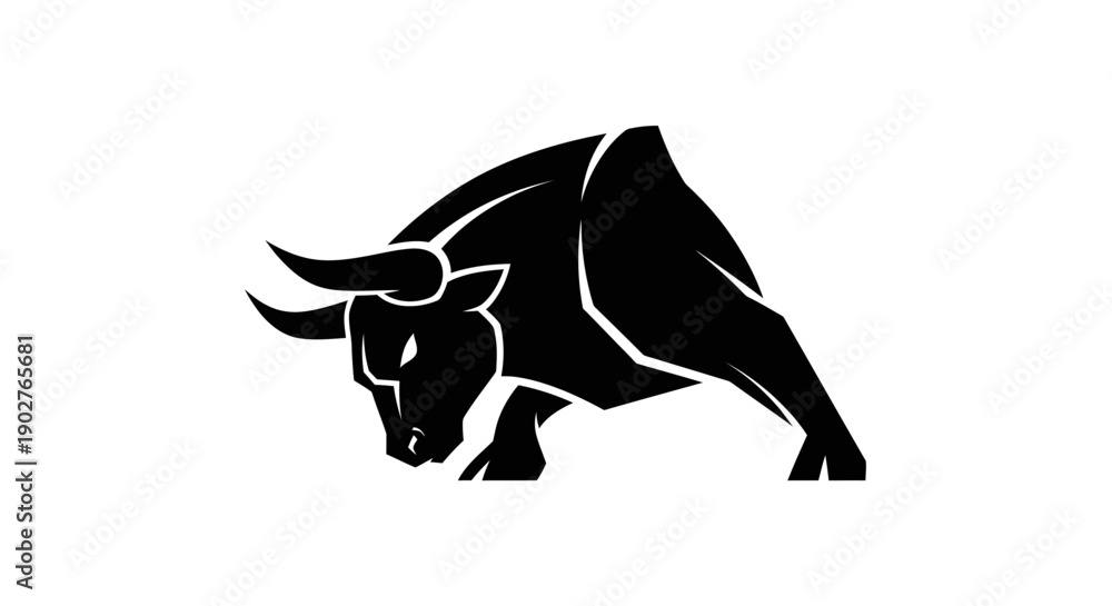 Fototapeta premium Black silhouette bull graphic on white background