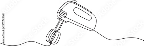 Handheld Electric Mixer One Line Drawing, Electric Hand Mixer Single Line Art. one line Art icon drawing vector