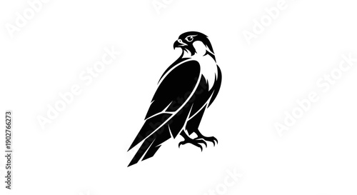 Black silhouette falcon on white