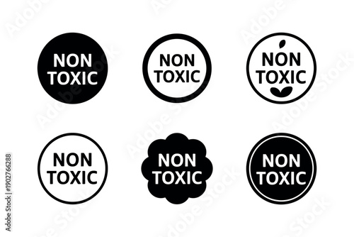 A collection of non-toxic labels and badges for safe products and chemicals